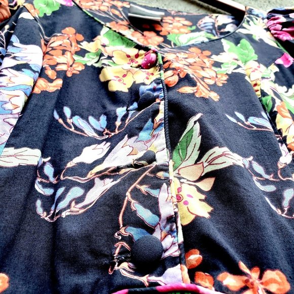 Vintage Laura Ashley Dress M Midi 80s 90s Black Cotton Big Print Floral - Picture 8 of 10